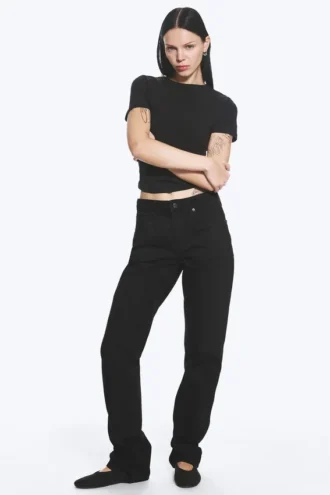 Laika Mid Rise Regular Straight Jeans – Black Rinse – Sort