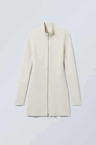 Laila lang cardigan med lynlås – Light Mole