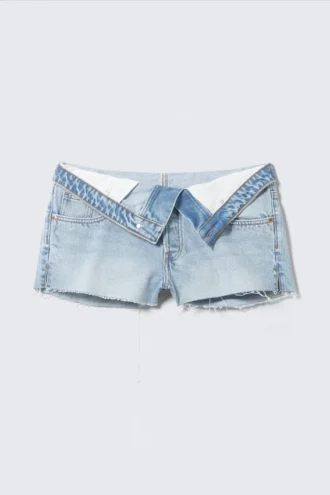 Lana Fold Down Denim Shorts – Fresh Blue – Lys blå