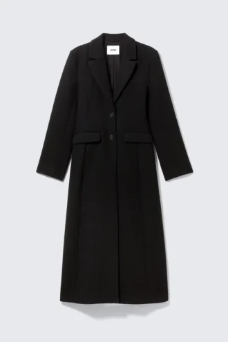 Lang, enkeltsidet frakke i slim fit – sort