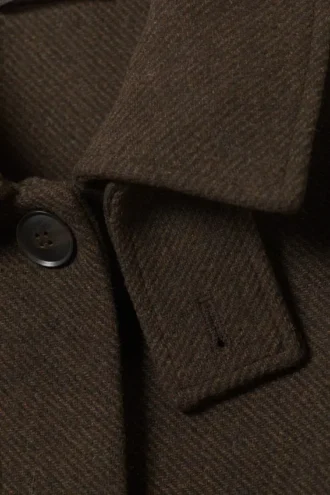 Lang oversized frakke i uldblanding – mørkebrun