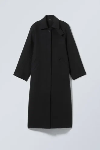 Lang oversized frakke i uldblanding – sort