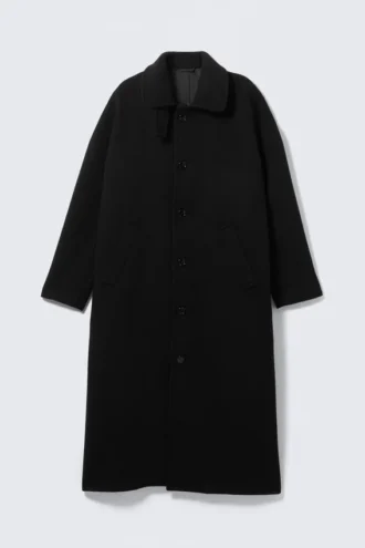 Lang oversized frakke i uldblanding – sort
