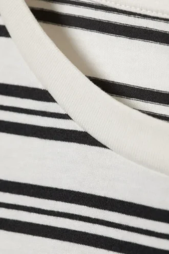 Langærmet bomulds-T-shirt – hvid – sorte striber