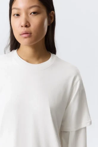 Langærmet bomulds-T-shirt i lag – hvid