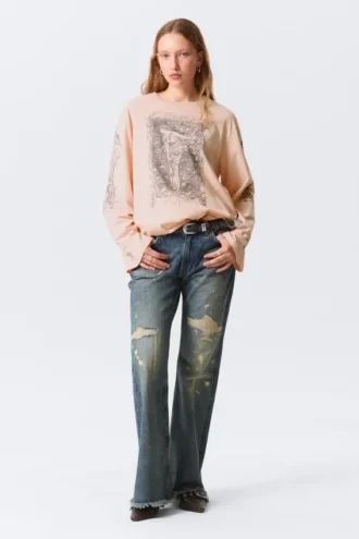 Langærmet bomulds-T-shirt med print – lyserød