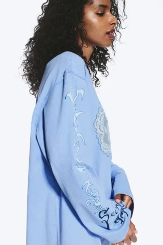 Langærmet bomulds-T-shirt med print – mellemblå – svane