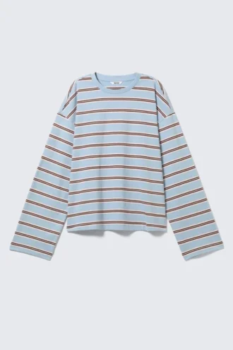 Langærmet bomuldst-shirt – Blå/flerfarvet stribet