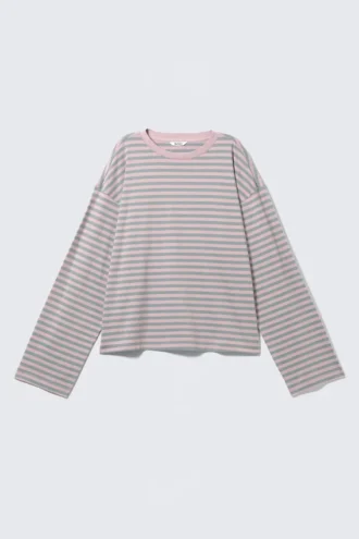 Langærmet bomuldst-shirt – lyserøde striber