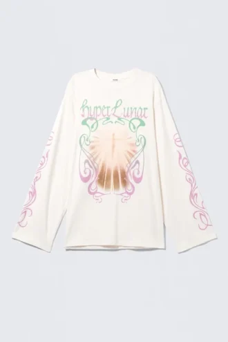Langærmet bomuldst-shirt med print – Hvid – Hyper Lunar