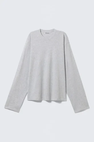 Langærmet, boxy bomulds-T-shirt – grå melange