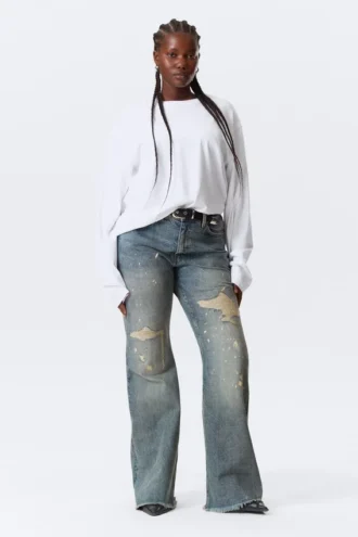 Langærmet, boxy bomulds-T-shirt – hvid