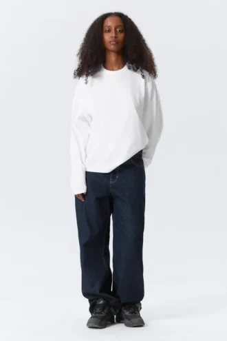 Langærmet, boxy bomulds-T-shirt – hvid