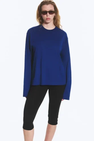 Langærmet, boxy bomulds-T-shirt – lys blå