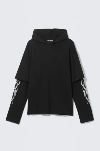 Langærmet dobbeltlags oversized t-shirt – sort – hvid tribal