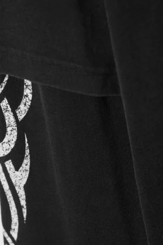 Langærmet dobbeltlags oversized t-shirt – sort – hvid tribal