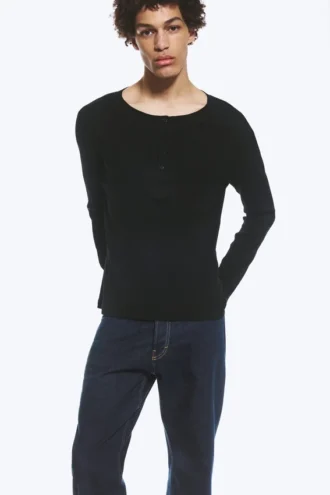 Langærmet Henley-T-shirt – sort