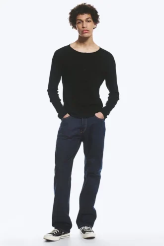 Langærmet Henley-T-shirt – sort