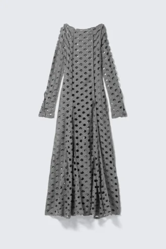 Langærmet maxi-kjole med distressed-look – grå