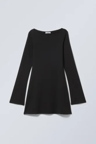 Langærmet minikjole – sort