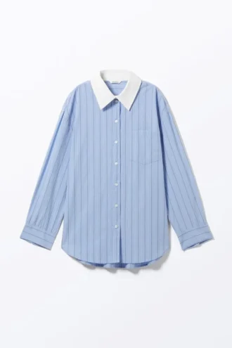 Langærmet oversized poplin-skjorte – stribet lyseblå