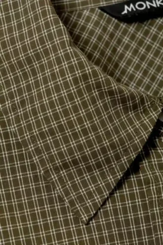 Langærmet oversized poplin-skjorte – ternet mørk khakigrøn
