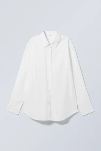 Langærmet poplin-bomuldsskjorte – hvid