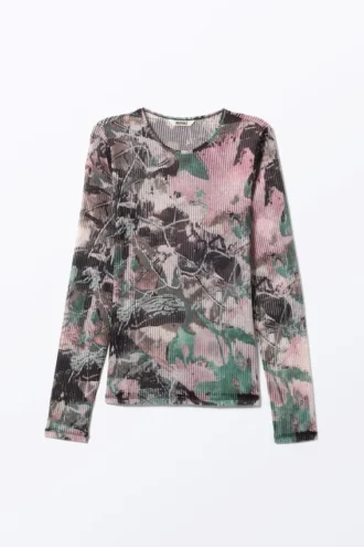 Langærmet printet mesh-top – Muted Wild