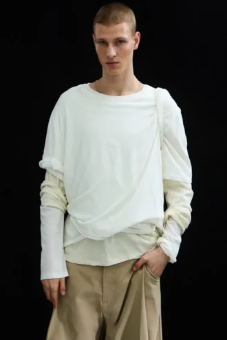 Langærmet t-shirt i lag – Off-White