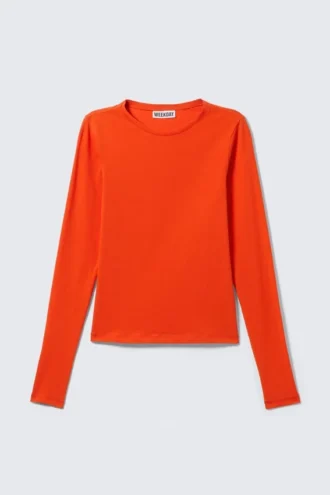 Langærmet t-shirt med slim fit – lys orange