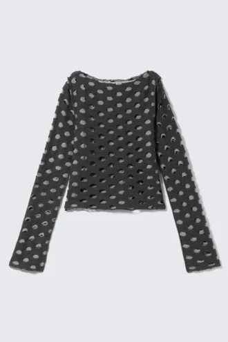 Langærmet top med bådudskæring i distressed-look – mørkegrå
