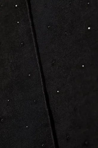 Langærmet top med rhinestones og høj hals – Sort – Rhinestones