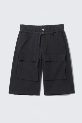 Lavtaljede cargo-shorts i bomuldstwill – sort
