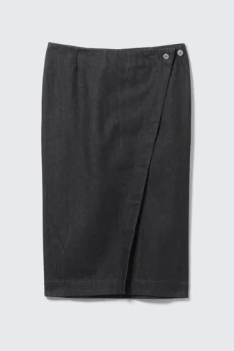 Lavtaljet denim-mid Nederdel – rå indigo – mørkeblå