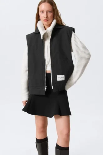 Let polstret canvas-vest med lynlås – sort