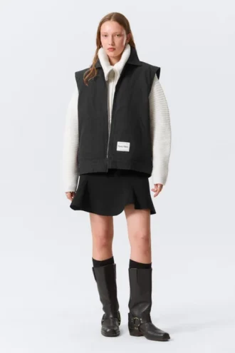 Let polstret canvas-vest med lynlås – sort