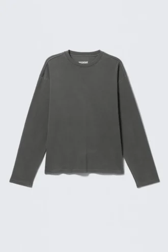 Løs, boxy t-shirt med lange ærmer – mørkegrå