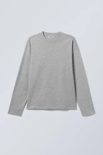 Løs, kasseformet T-shirt med lange ærmer – lys grå meleret