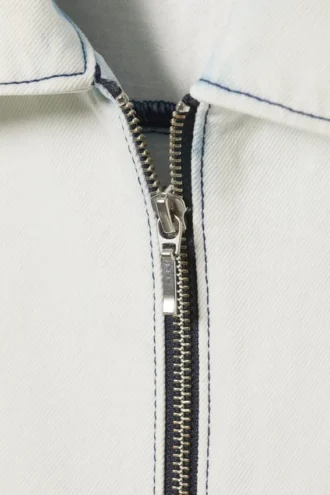 Løs kortærmet denimskjorte med lynlås – Blotch Blue