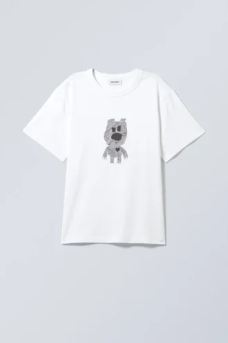 Løs, let T-shirt med grafisk print – hvid – Duct Tape Bear