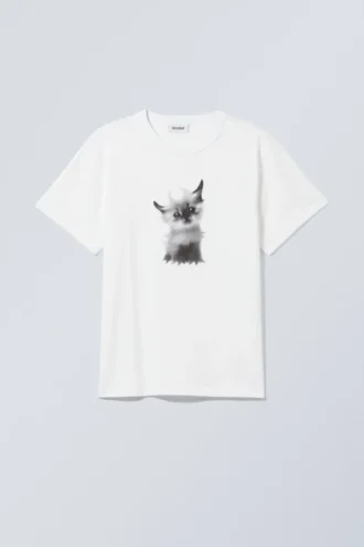 Løs, let T-shirt med print – Kitty Cat Meow