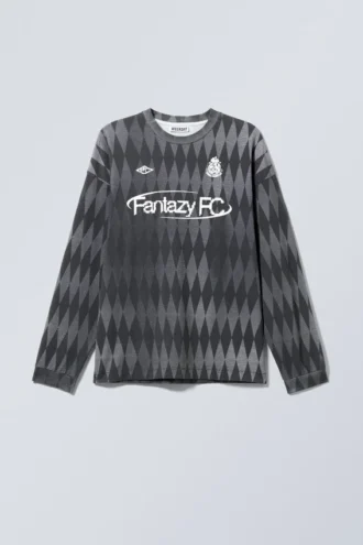 Løs med print langærmet t-shirt – mørkegrå – Fantazy Fc