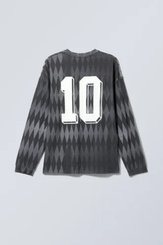 Løs med print langærmet t-shirt – mørkegrå – Fantazy Fc