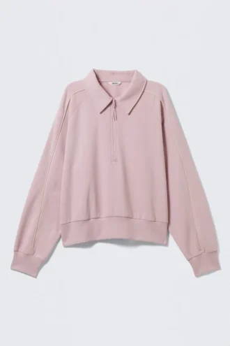 Løs polo-Sweatshirt med halv lynlås – lys støvet lyserød