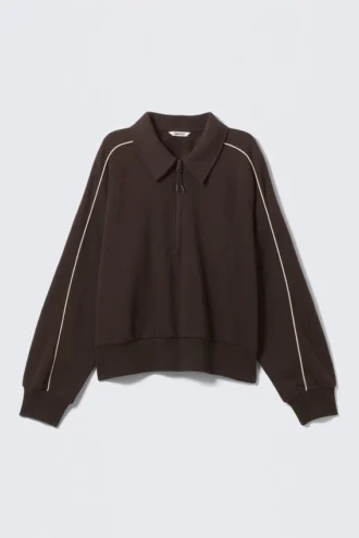 Løs polo-Sweatshirt med halv lynlås – mørkebrun