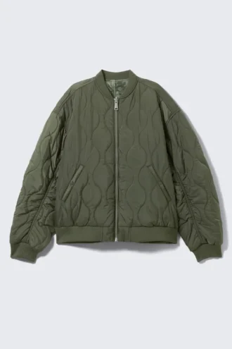 Løs vendbar bomberjakke – mørk khaki – blomsterprint