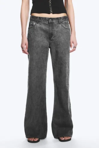 Løse bukser med lav talje og bootcut – Mørkegrå