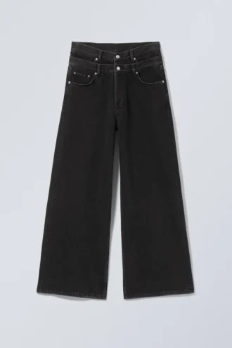 Løse jeans med høj talje og brede ben – Tuned Black – Sort