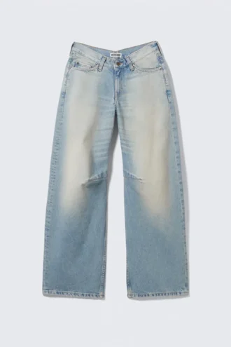 Løse jeans med skrå lav talje og Barrel-formede ben – Port Blue – Lys blå
