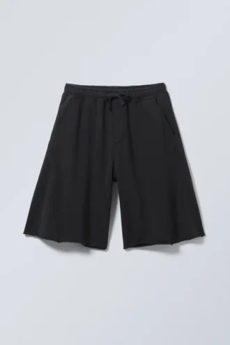 Løse jersey-shorts i knælængde – vasket mørkegrå